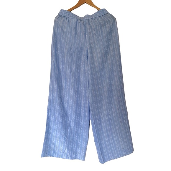 COS Wide Leg Lt Blue & White Silk Pants w Elastic Waist & Side Pockets - Picture 3 of 11